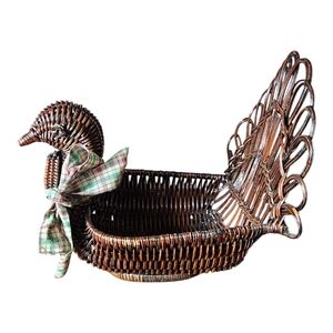 Charming Wicker Duck Basket with Plaid Bow